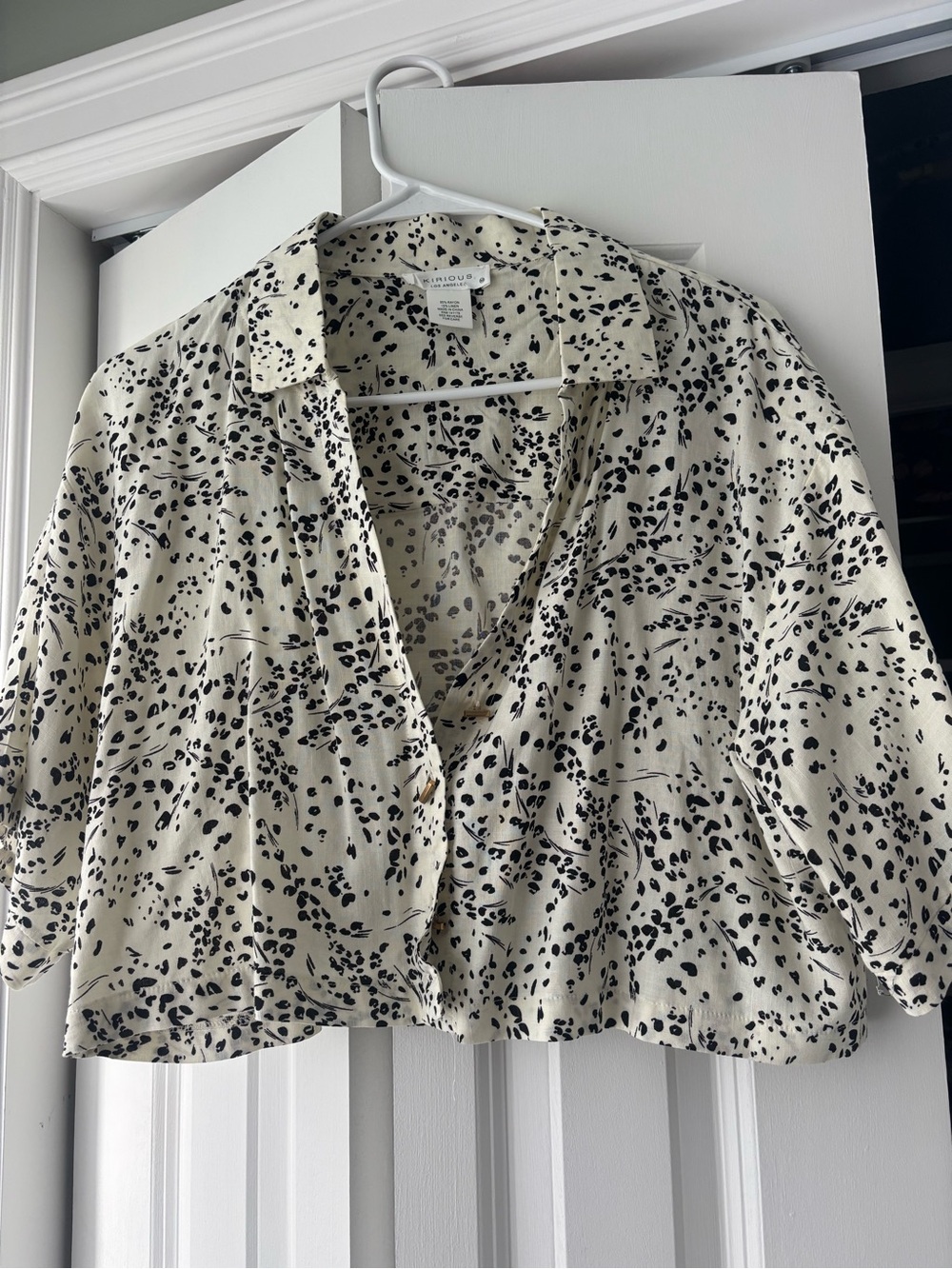 Cream and Black Cropped Button-Down Shirt